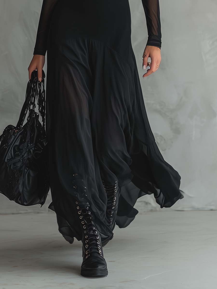 Neroa | Abito maxi a vestibilità ampia in tulle nero