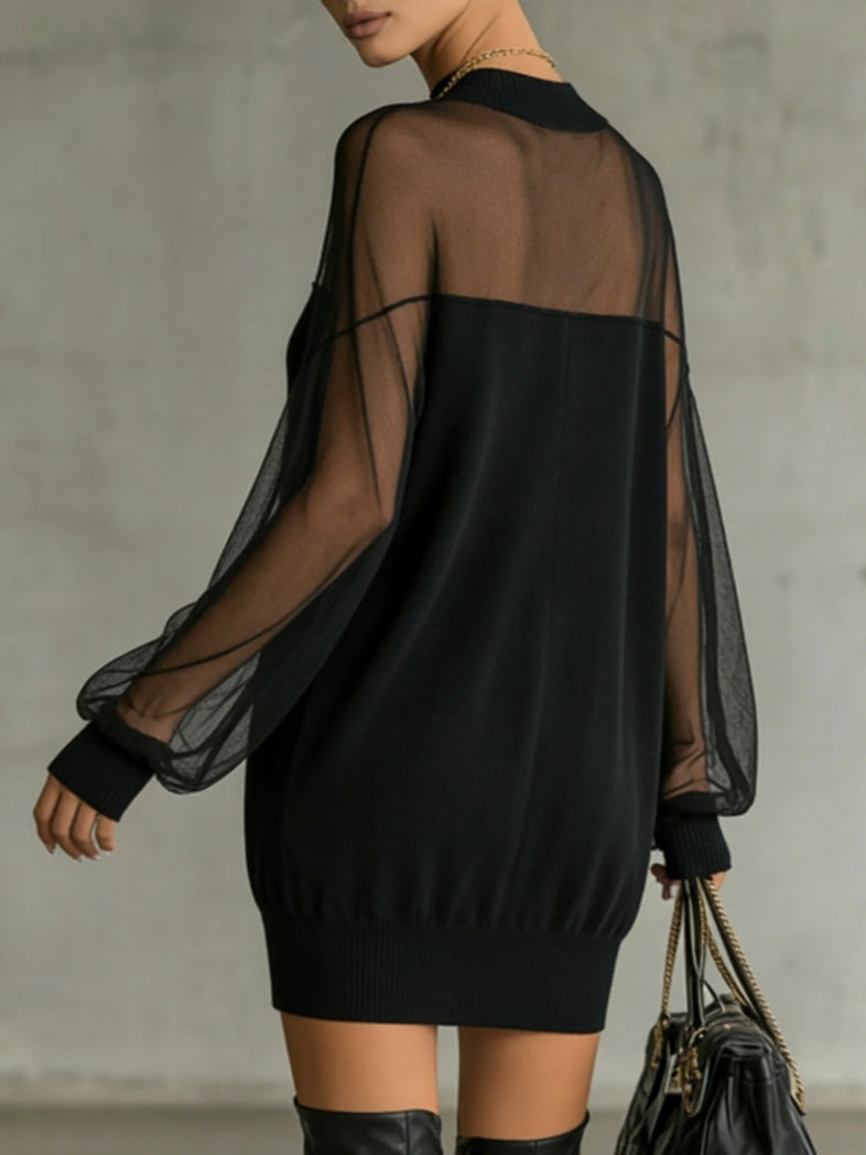 Amélie™ | Elegante Mini Abito Nero con Maniche in Rete
