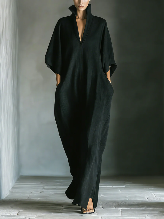 Alessandra | Vestito lungo nero oversize minimalista con maniche a kimono