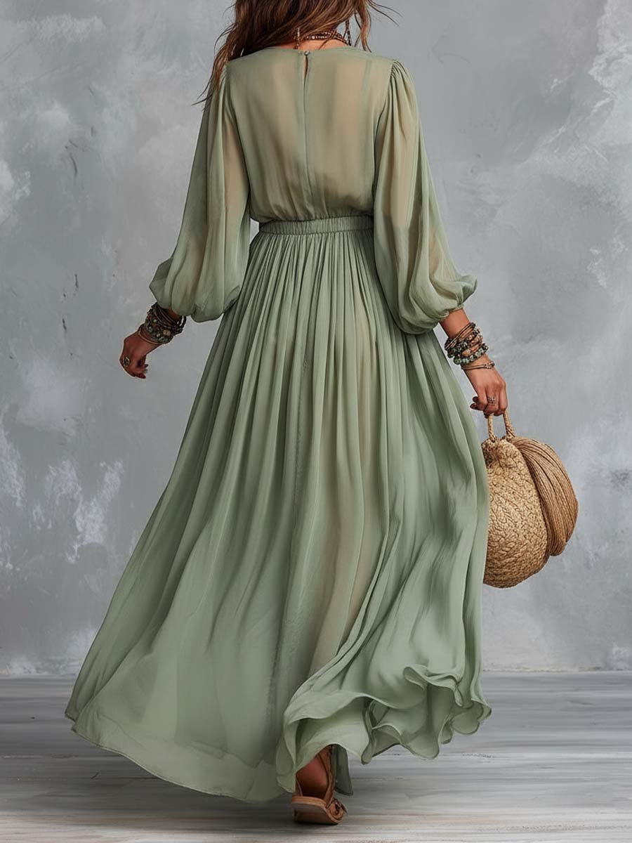 Élodine™ | Abito Maxi Bohemien con Stampa Floreale