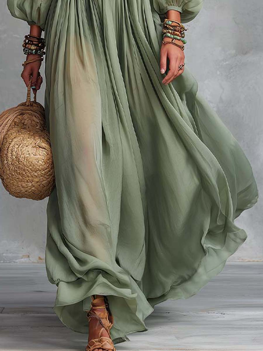 Élodine™ | Abito Maxi Bohemien con Stampa Floreale