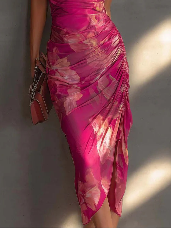 Giorgia | Abito con Stampa Floreale Fucsia