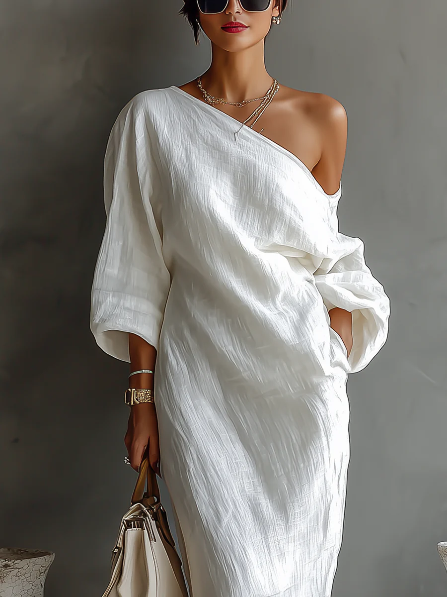 Elise™ | Elegante Abito Maxi a Spalla Unica in Bianco