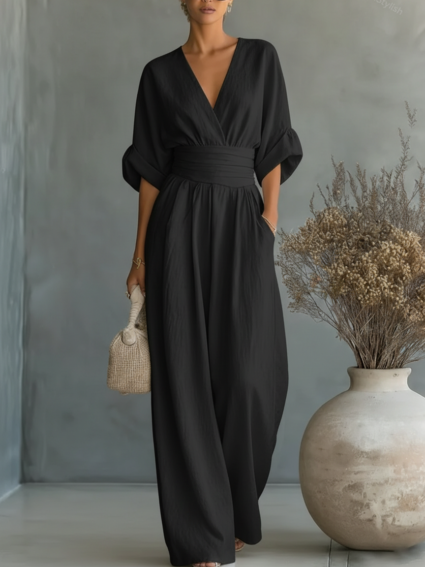 Elegante Tuta con Scollo a V e Vita Alta