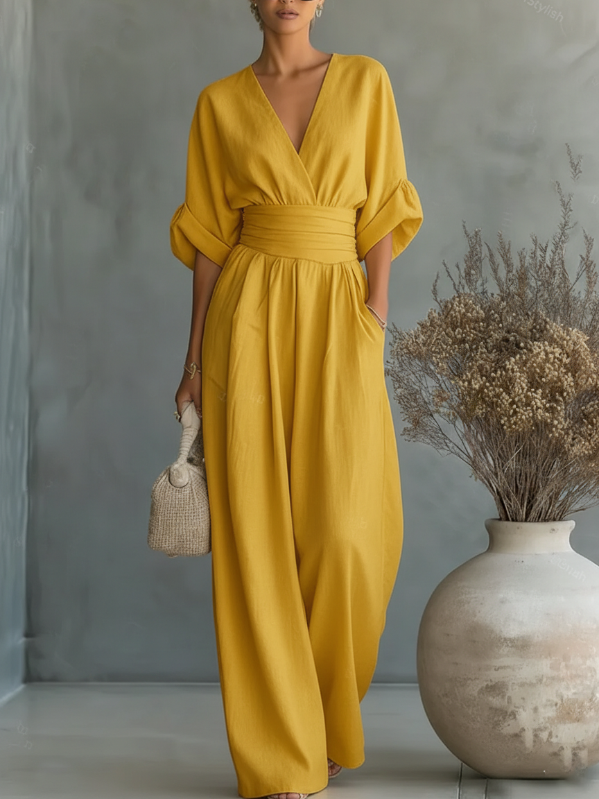 Alessia | Elegante Tuta con Scollo a V e Vita Alta