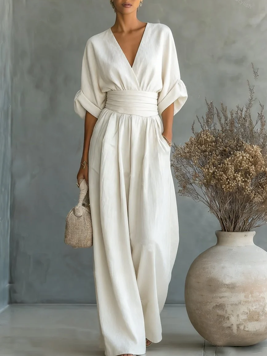 Alessia | Elegante Tuta con Scollo a V e Vita Alta