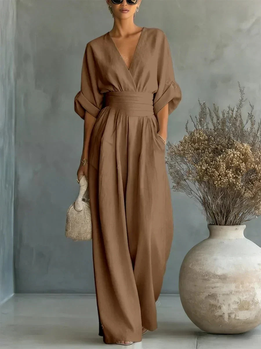 Alessia | Elegante Tuta con Scollo a V e Vita Alta