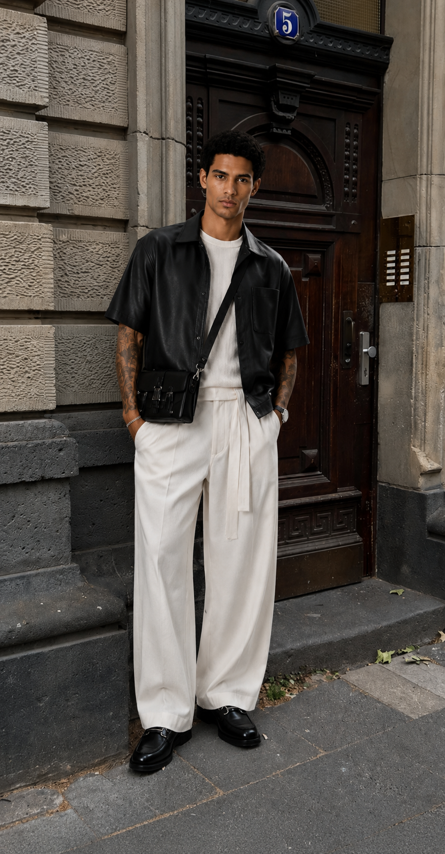Look Hombre - Cazadora Efecto Piel & Pantalón Ancho