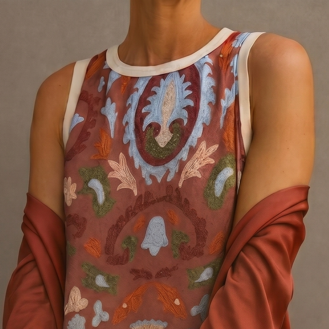 Aura | Abito Lungo Stampato con Gilet Coordinato
