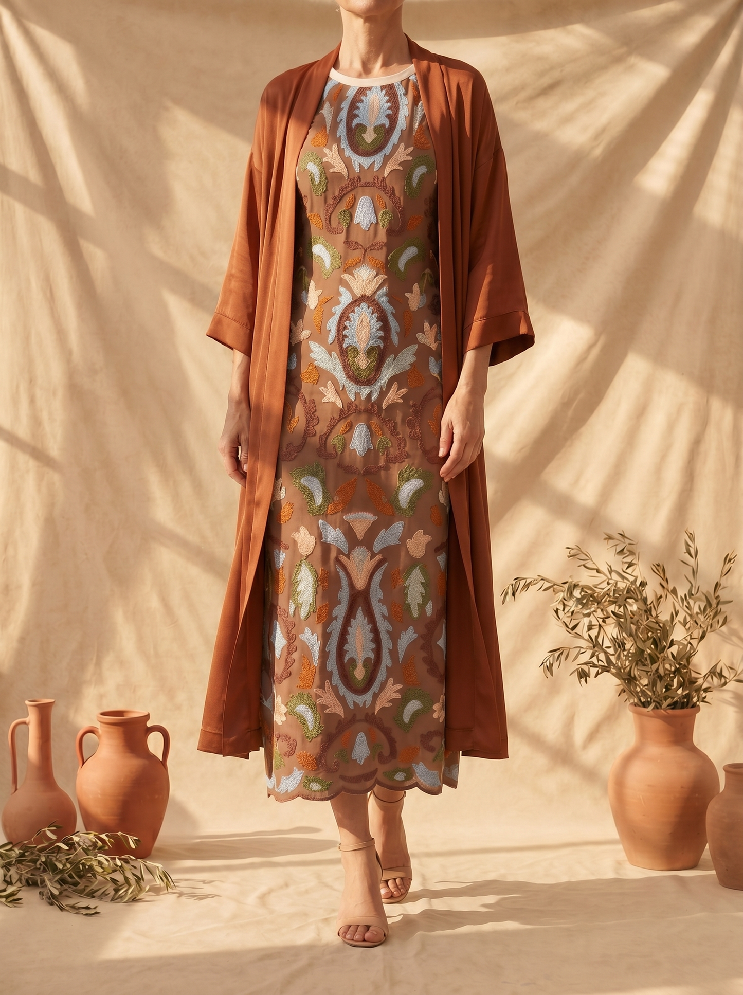 Aura | Abito Lungo Stampato con Gilet Coordinato