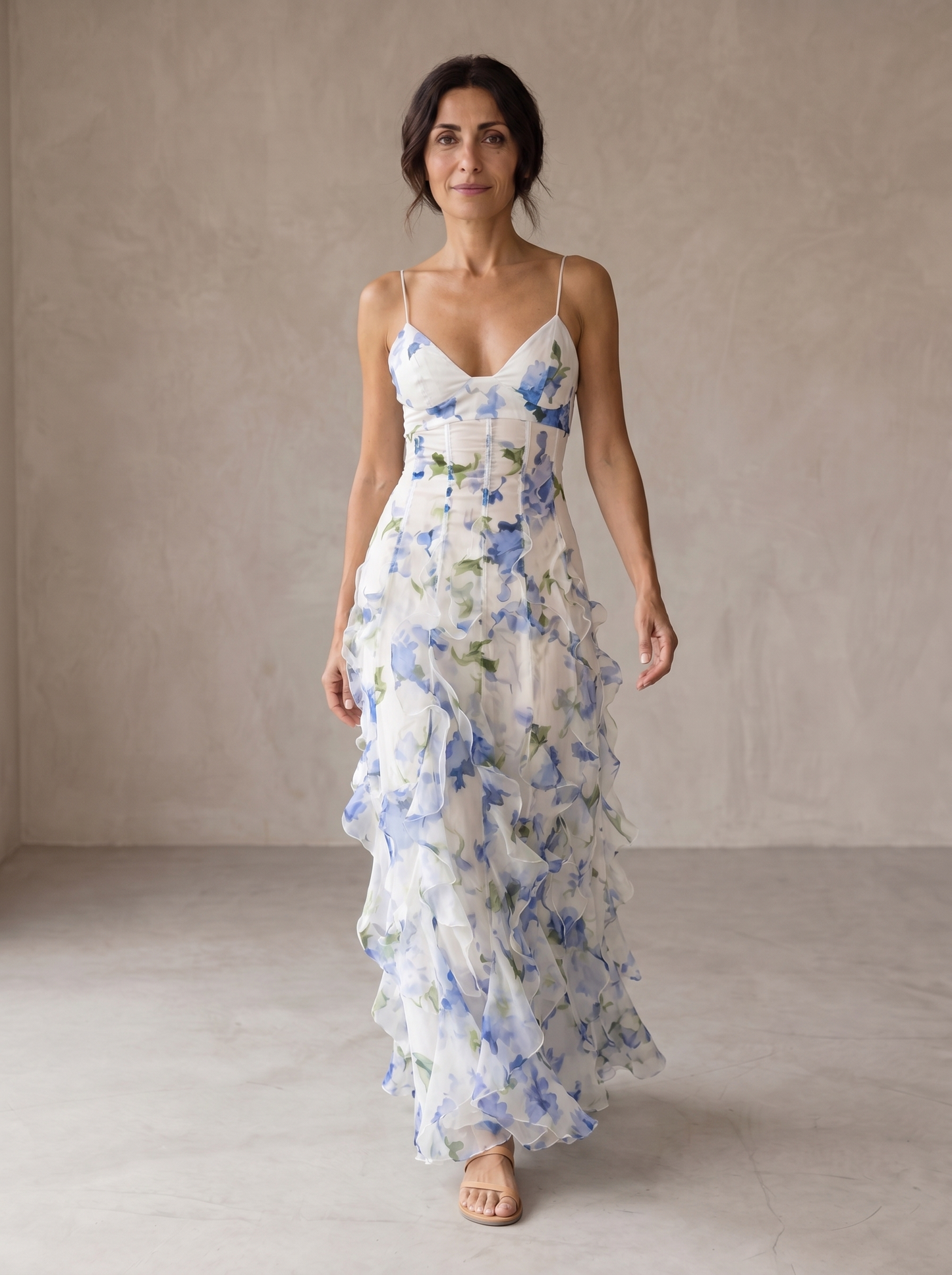 Uri | Abito Midi Floreale con Rouches