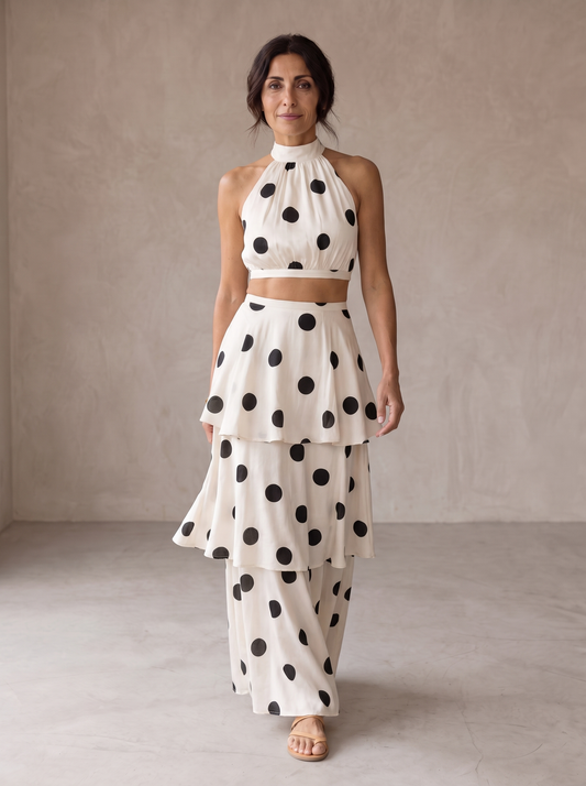 Lucia | Set Composto da Top e Gonna Lunga a Pois