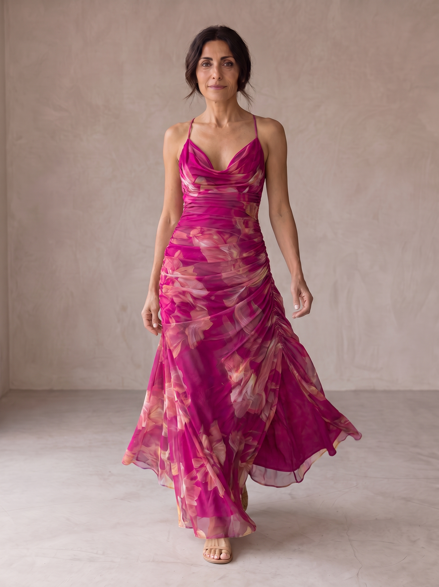 Giorgia | Abito con Stampa Floreale Fucsia