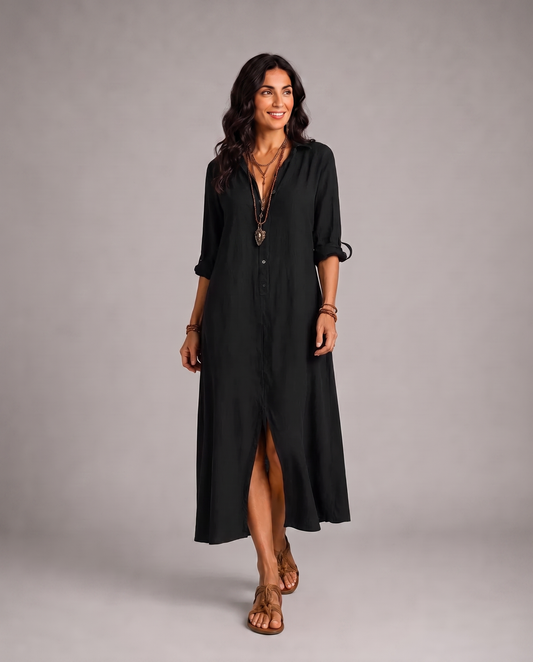 Maxi Abito Camicia Bohémien con Bottoni Frontali