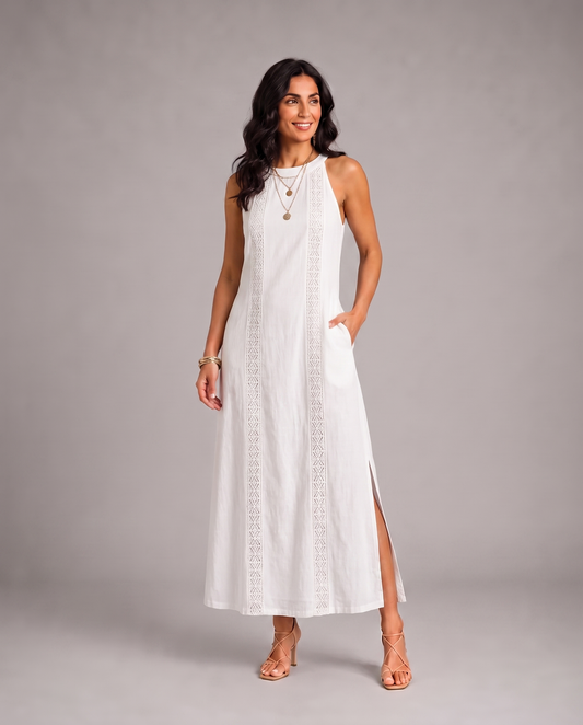 Jimena | Abito Midi Rilassato con Colletto Mao Ricamato