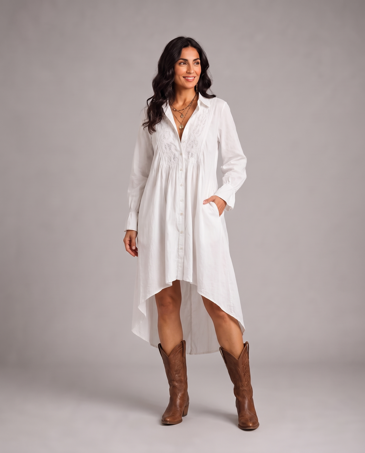 Lucia | Abito Camicia con Dettagli in Pizzo