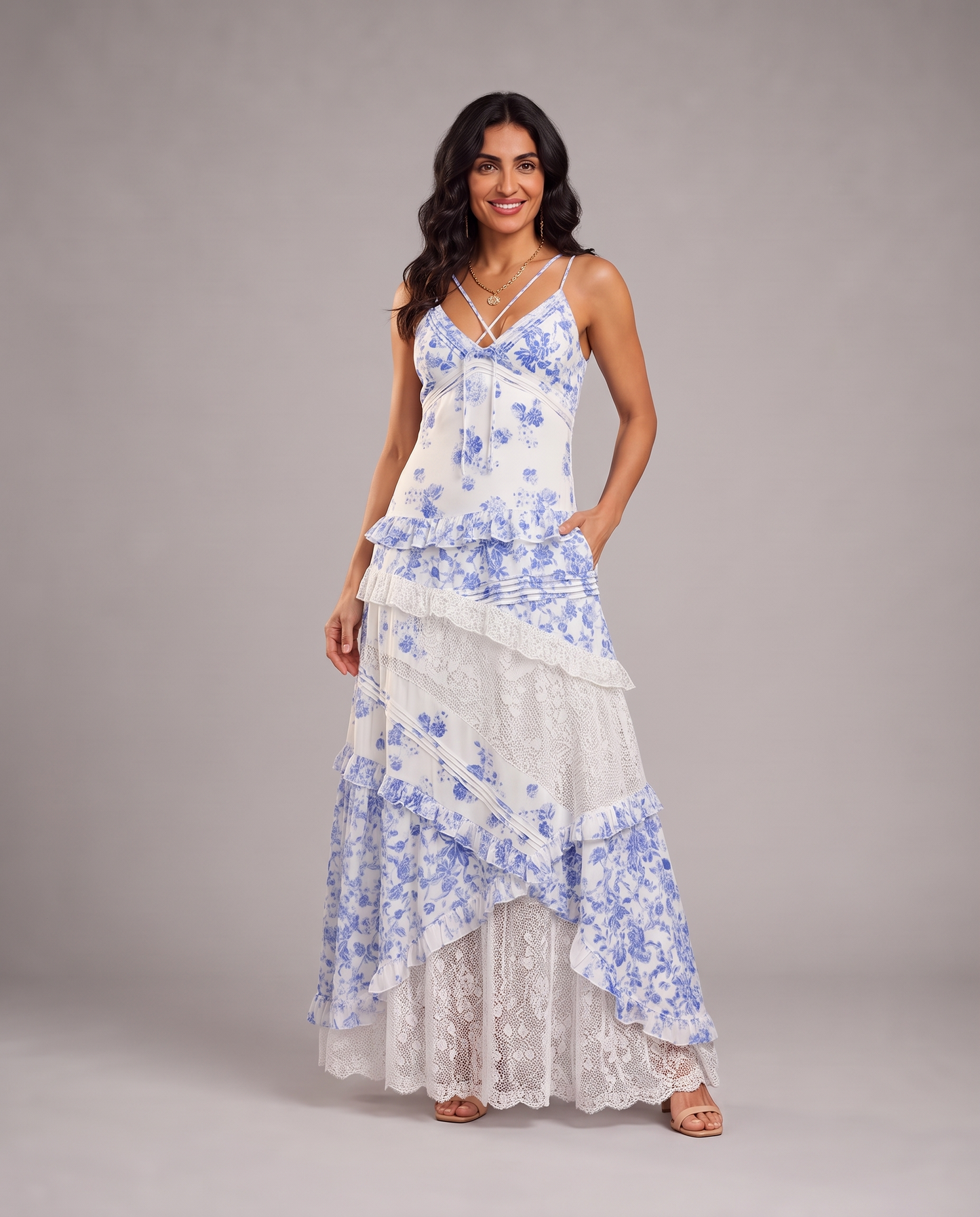 Sofia | Maxi Abito Floreale in Pizzo
