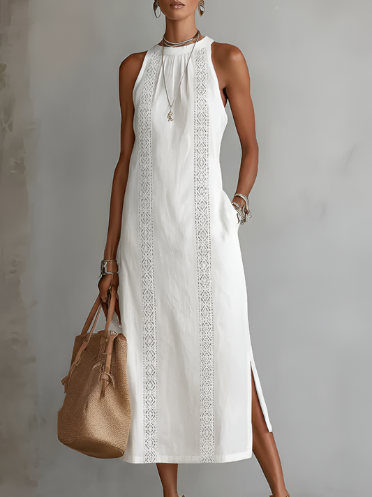 Marina | Vestido midi de lino con cuello mao