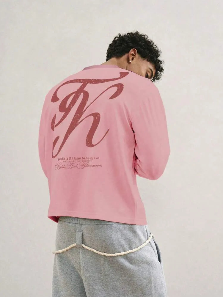 Camiseta de manga corta de cuello redondo con gráfico de letras cómoda para hombres, otoño