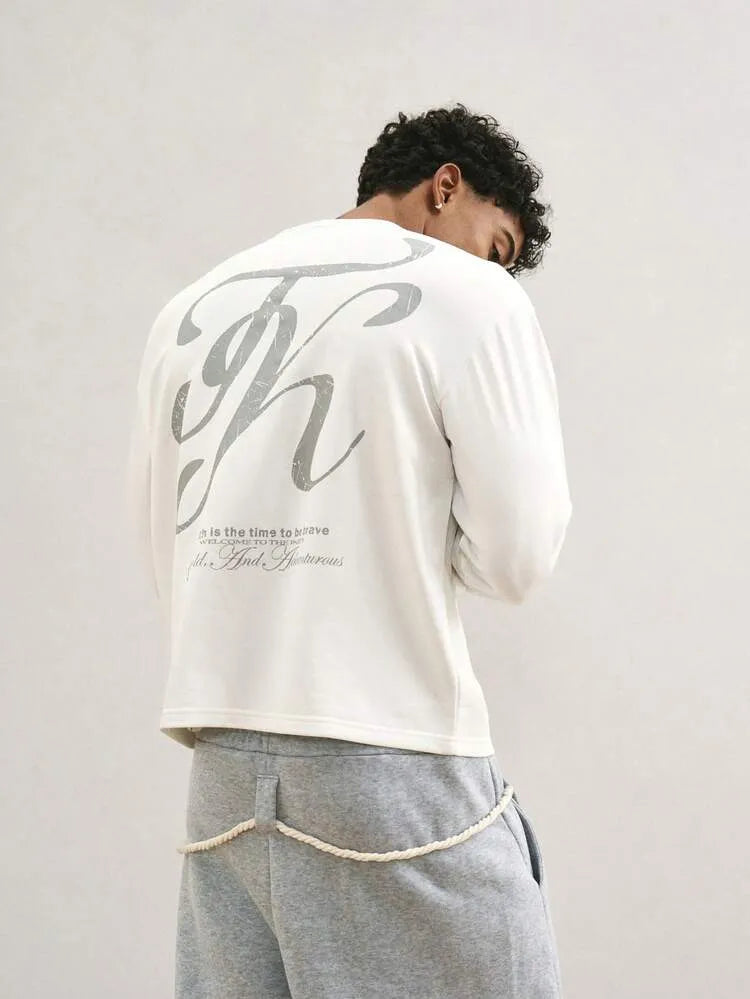 Camiseta de manga corta de cuello redondo con gráfico de letras cómoda para hombres, otoño