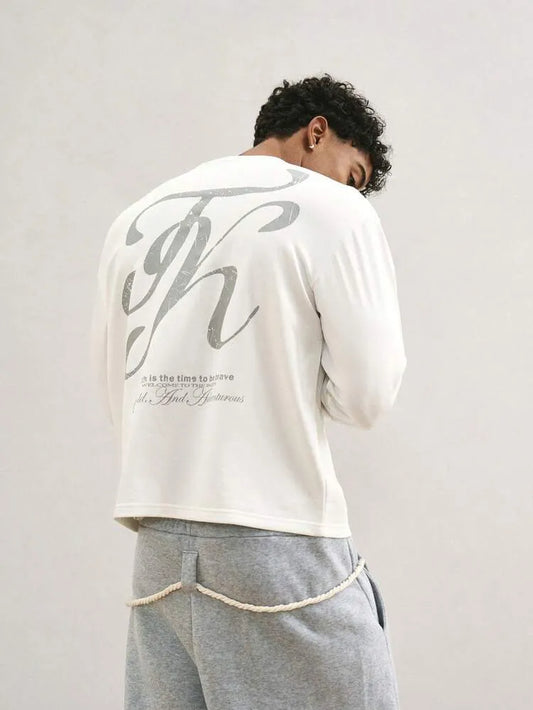 Camiseta de manga corta de cuello redondo con gráfico de letras cómoda para hombres, otoño