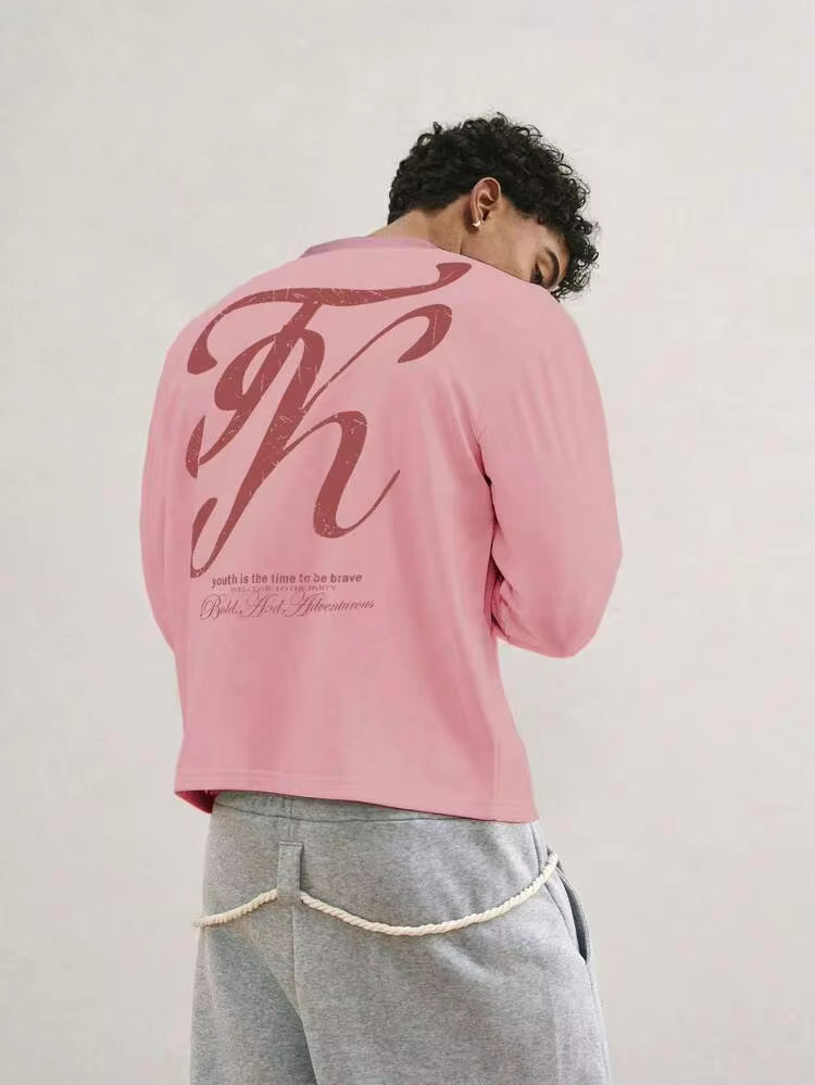 Camiseta de manga corta de cuello redondo con gráfico de letras cómoda para hombres, otoño