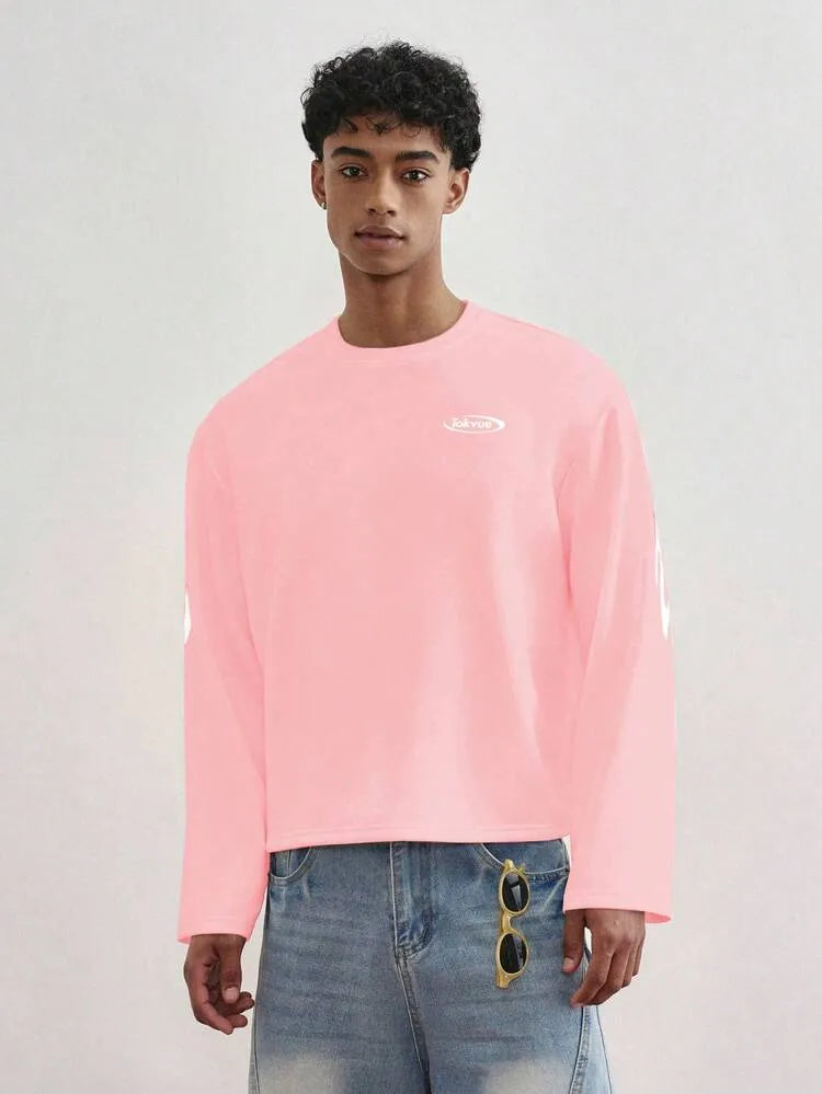 Camiseta de manga larga con gráfico de letras casual para hombres, de moda para el otoñ