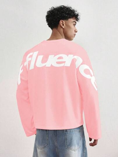 Camiseta de manga larga con gráfico de letras casual para hombres, de moda para el otoñ