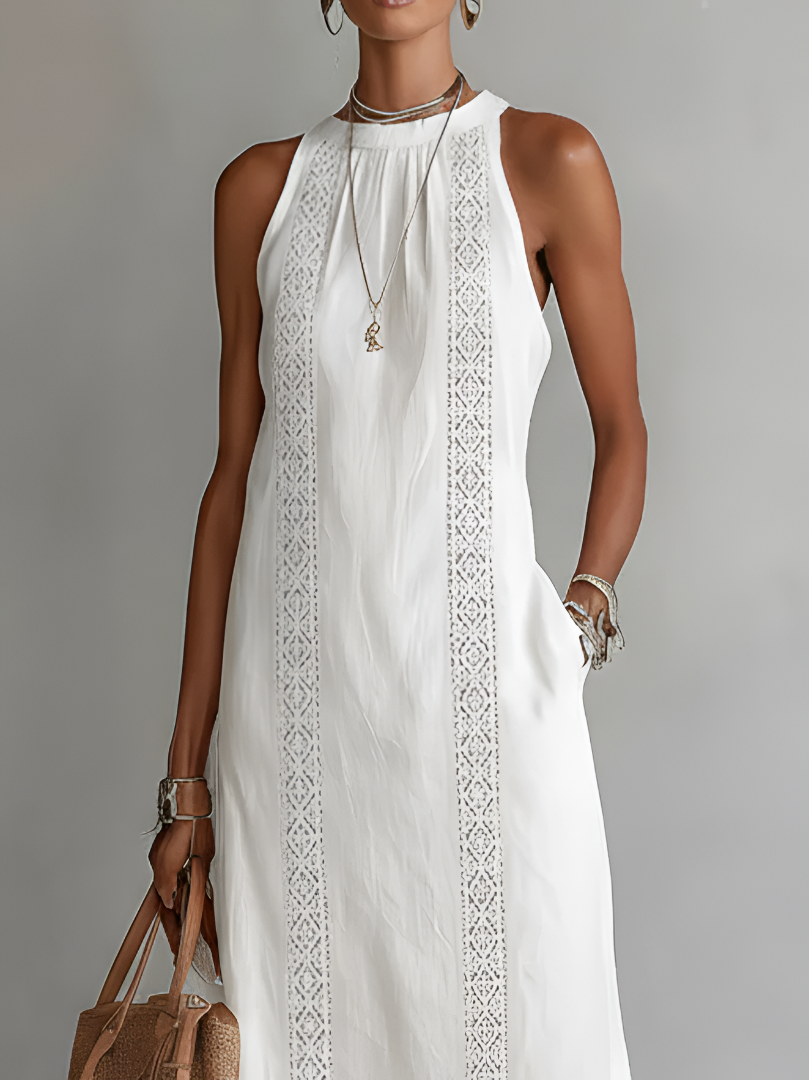 Marina | Vestido midi de lino con cuello mao