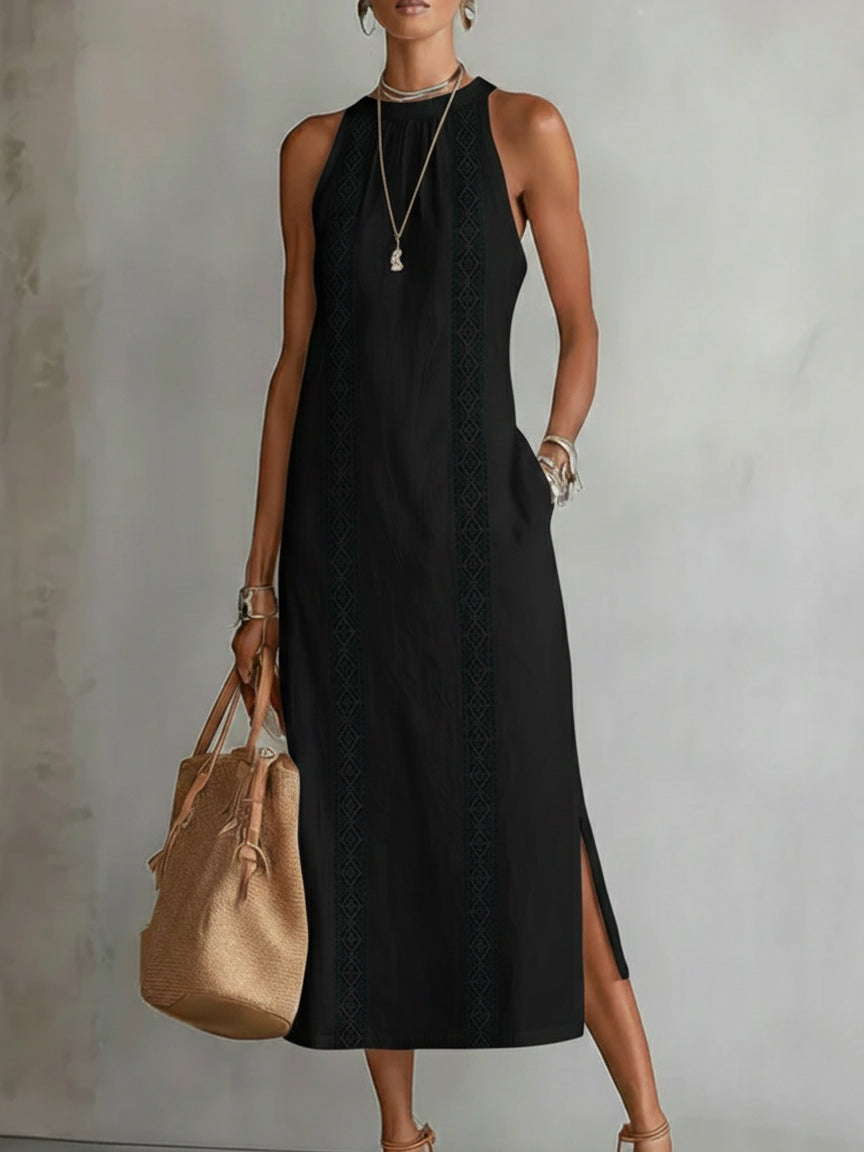 Marina | Vestido midi de lino con cuello mao