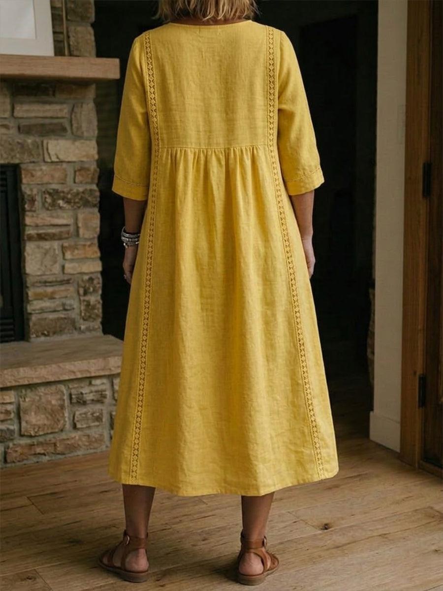 Aurelina | Abito Ampio in Lino e Cotone con Pizzo