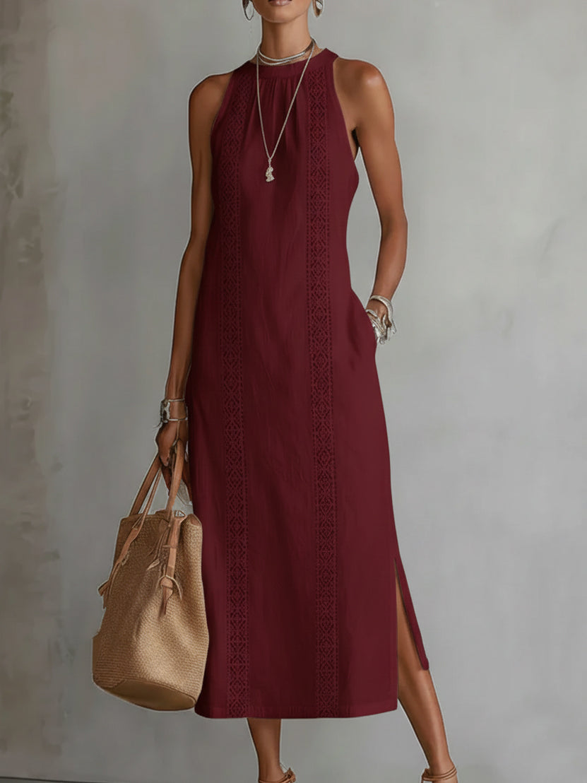 Jimena | Abito Midi Rilassato con Colletto Mao Ricamato