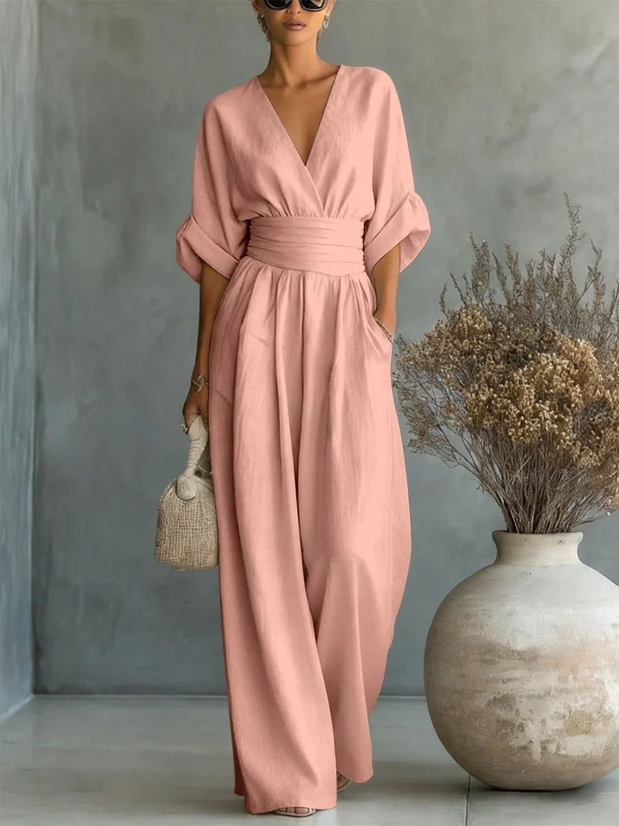 Alessia | Elegante Tuta con Scollo a V e Vita Alta