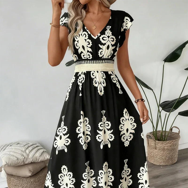 Candela | Abito Lungo in Stile Barocco con Scollo a V
