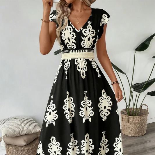 Candela | Abito Lungo in Stile Barocco con Scollo a V