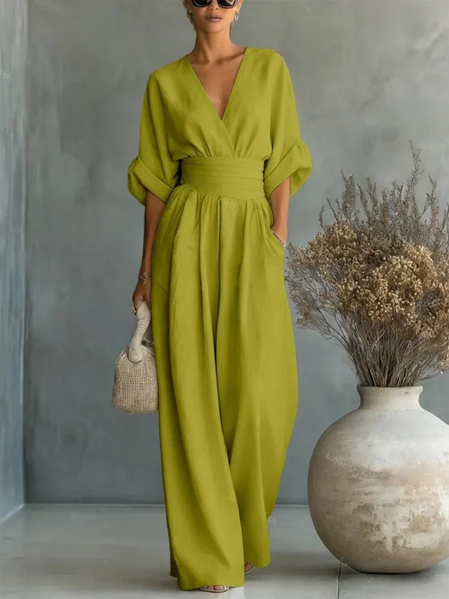 Elegante Tuta con Scollo a V e Vita Alta